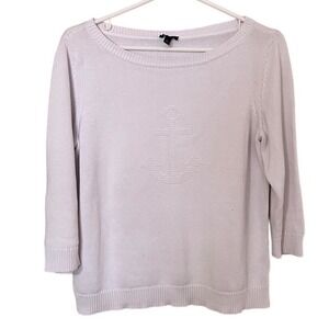 Talbots Petite Anchor Sweater White Size Lp Womens Nautical coastal Beachy